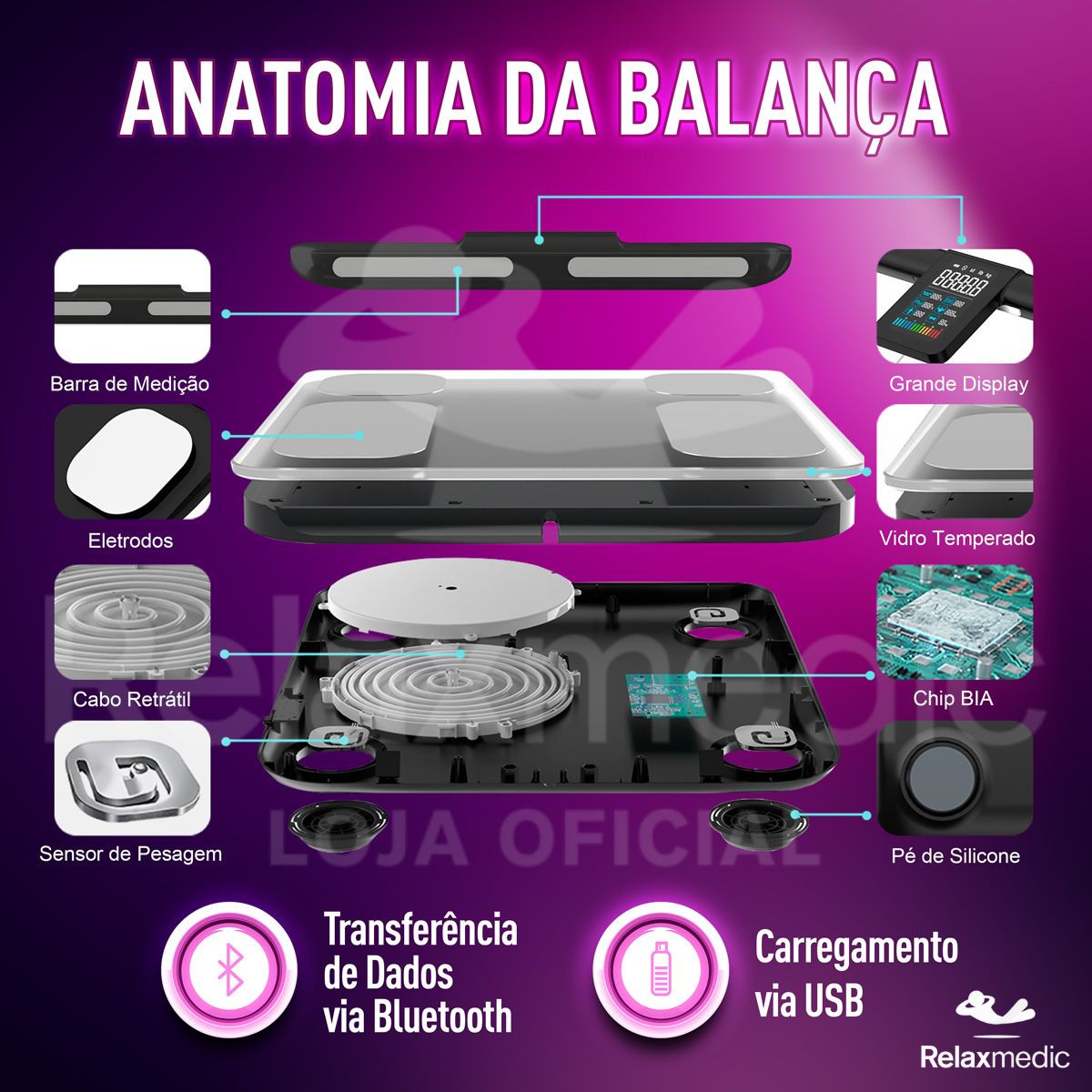 Balança Digital de Bioimpedância BodyScan Pro Preta