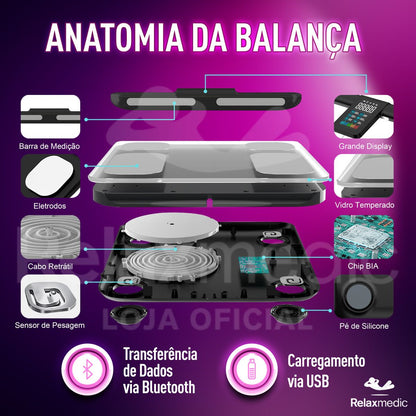 Balança Digital de Bioimpedância BodyScan Pro Preta
