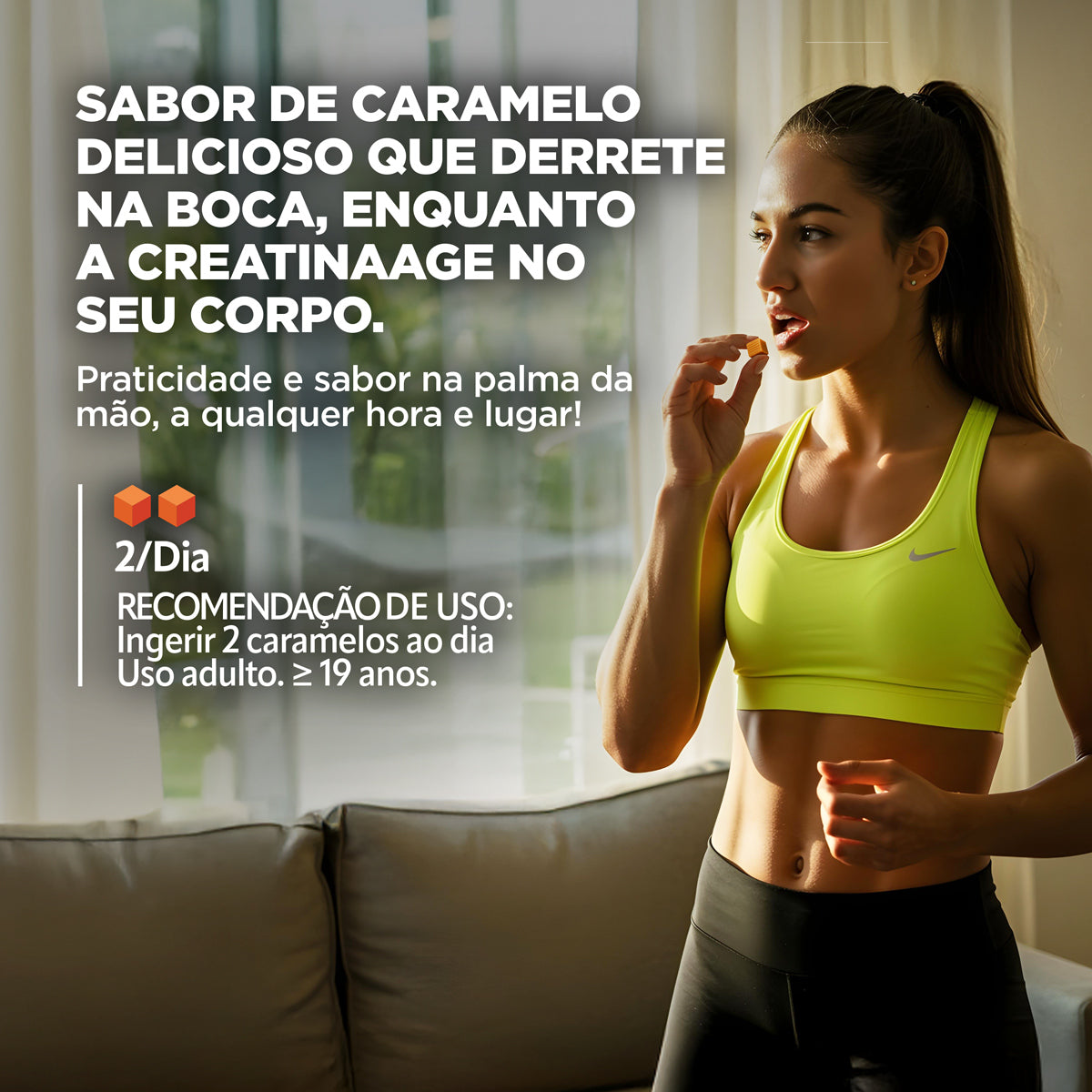 Creatina Sabor Caramelo 100% Pura Alemã Creavitalis® - Micronizada - Alta Solubilidade - 60un