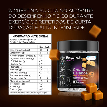 Creatina Sabor Caramelo 100% Pura Alemã Creavitalis® - Micronizada - Alta Solubilidade - 60un