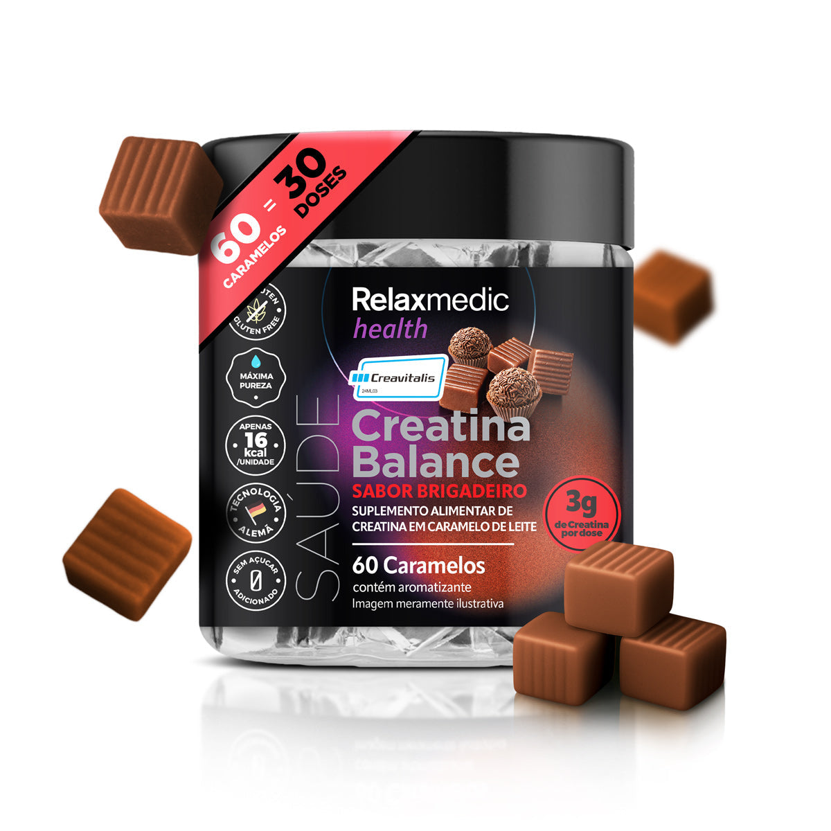 Creatina Sabor Brigadeiro 100% Pura Alemã Creavitalis® 60un