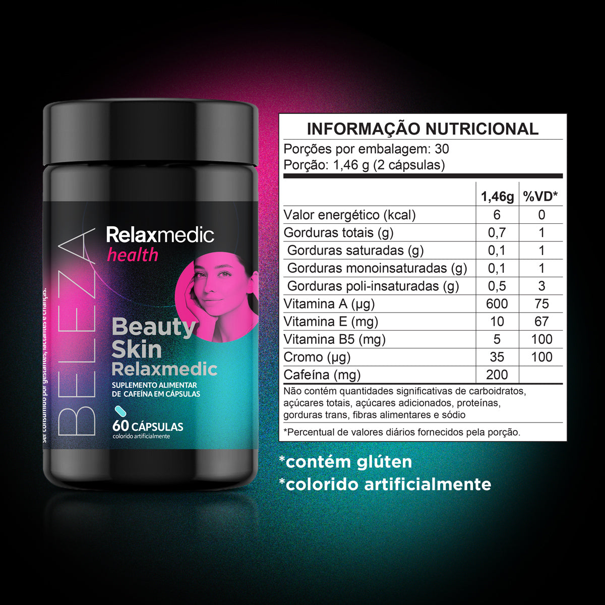 Suplemento De Cafeína 200mg + Cromo + Óleo De Cártamo -  60 Cápsulas