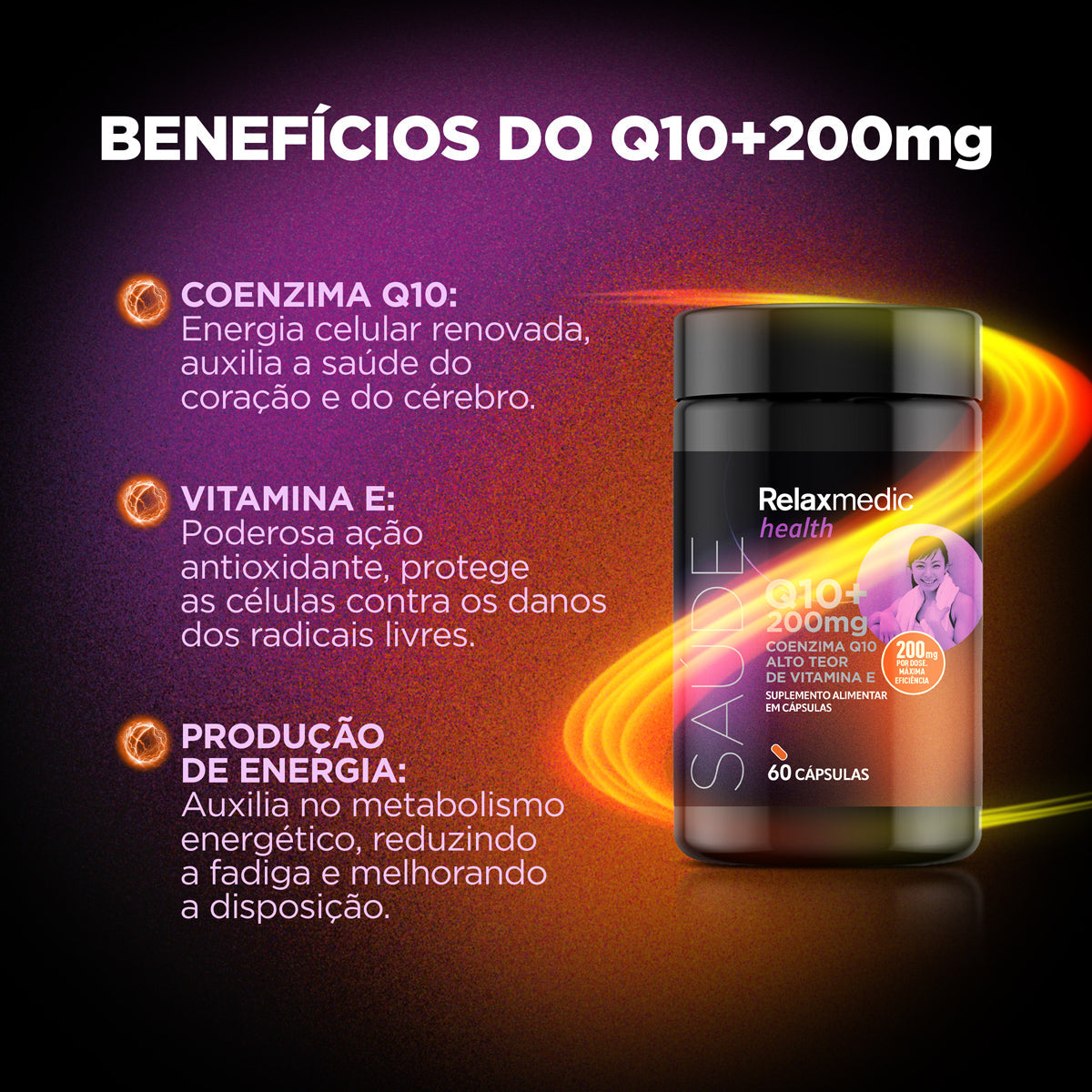 Coenzima Q10+ 200 mg Com Vitamina E - 60 Cápsulas