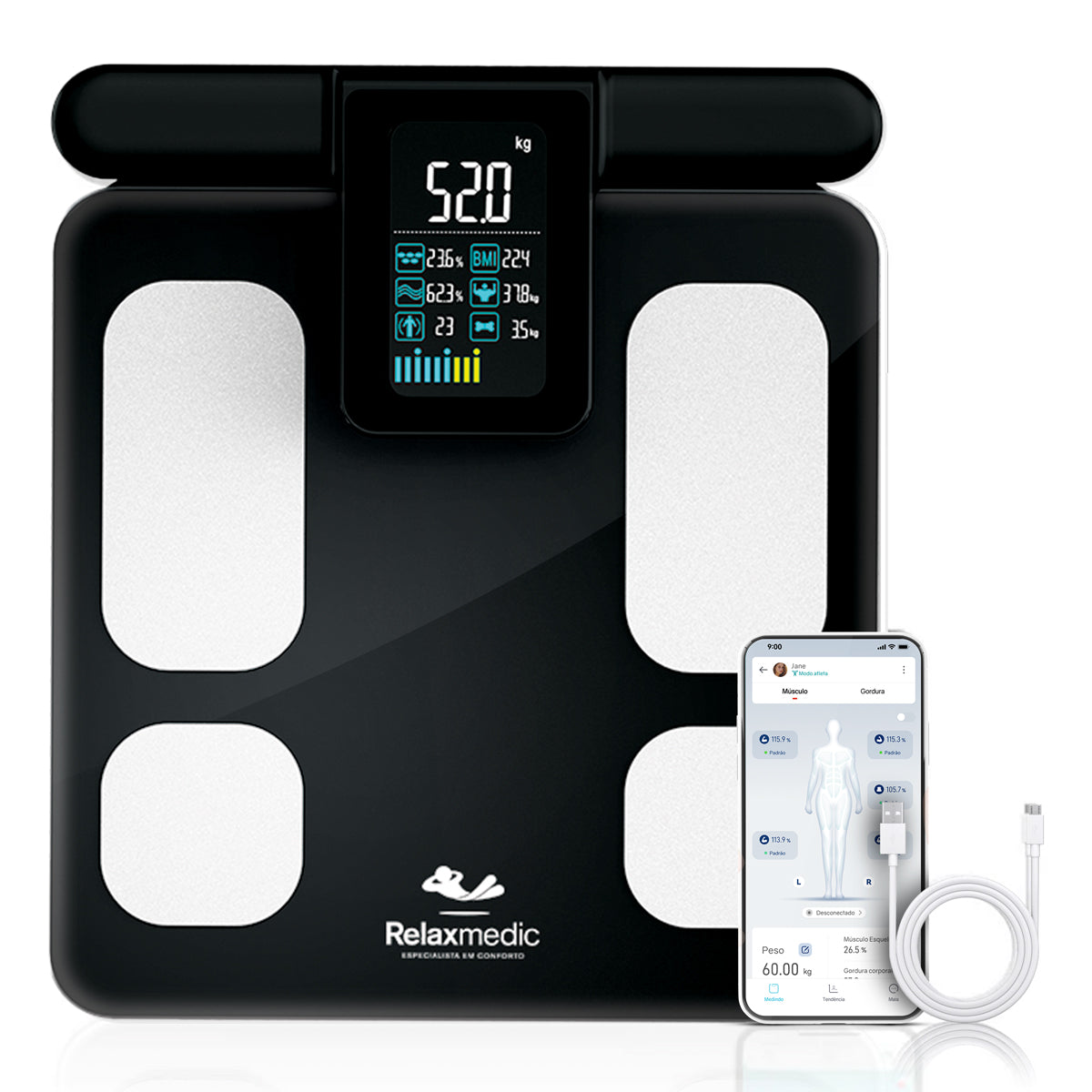 Balança Digital de Bioimpedância BodyScan Pro Preta